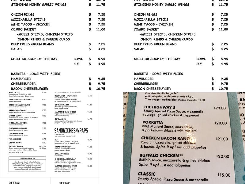 The Highway 5 Menu