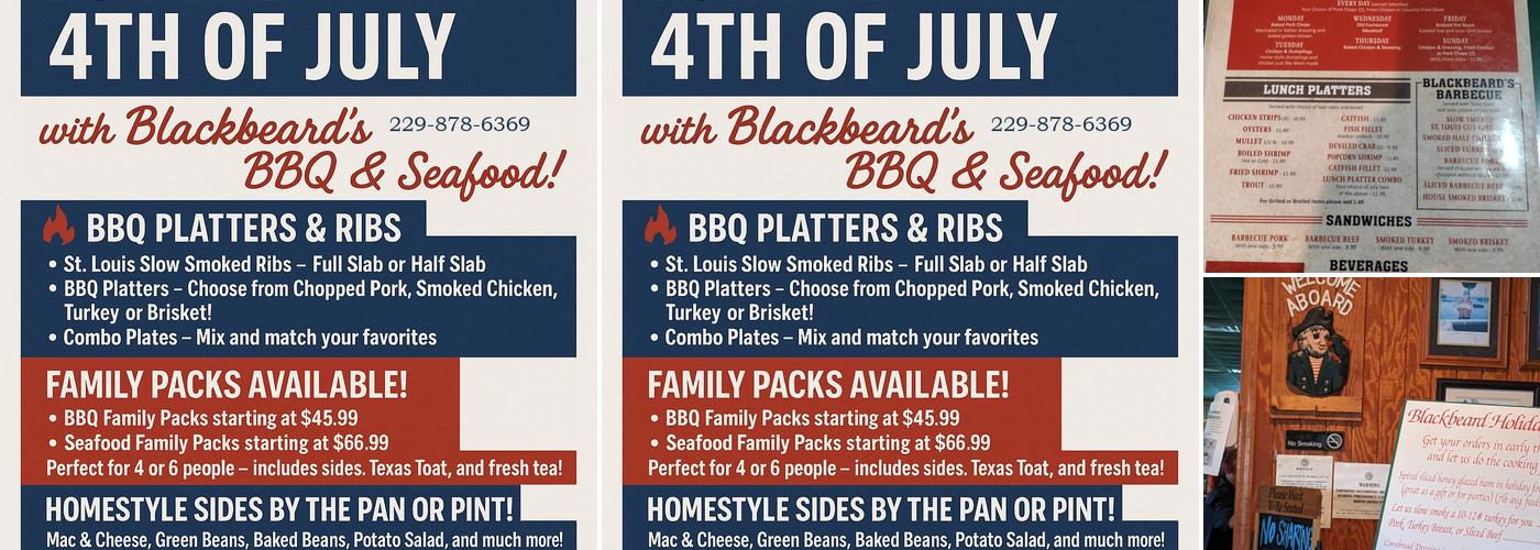 Blackbeard's B & B Bar-B-Que Menu