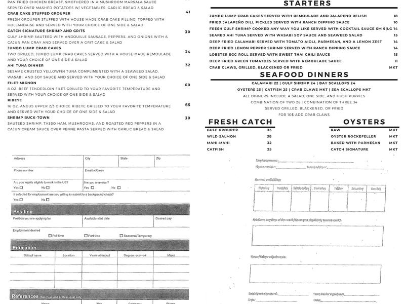 The Catch Seafood and Oyster Bar Menu