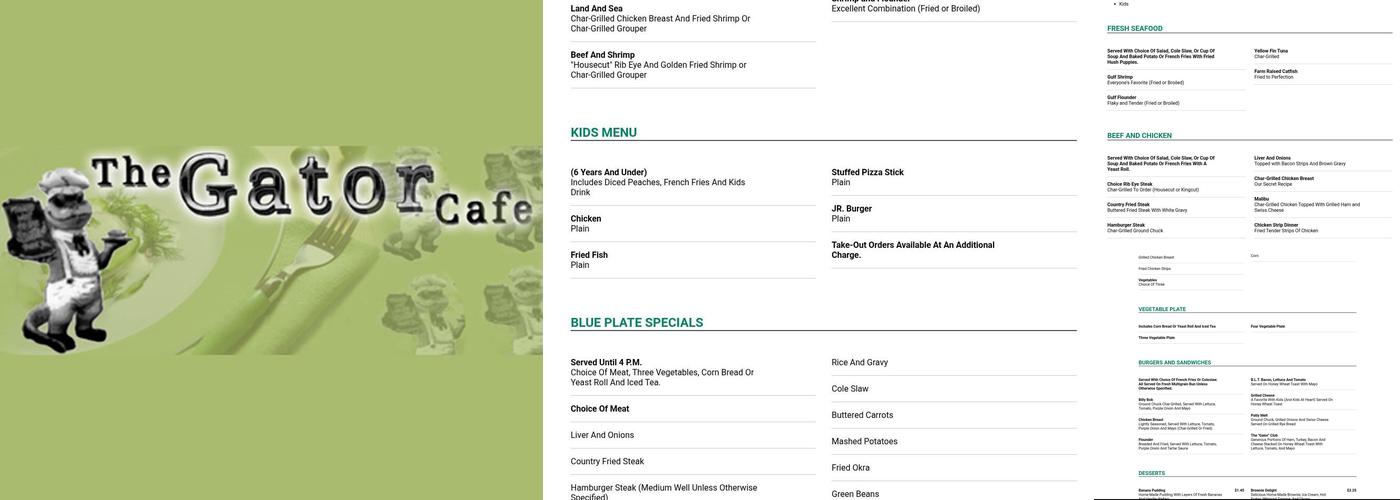 The Gator Cafe Menu