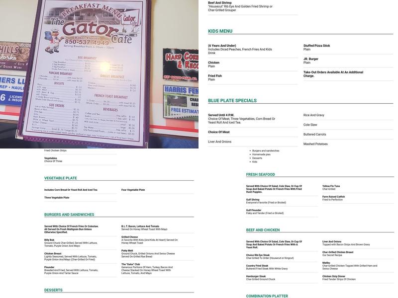 The Gator Cafe Menu