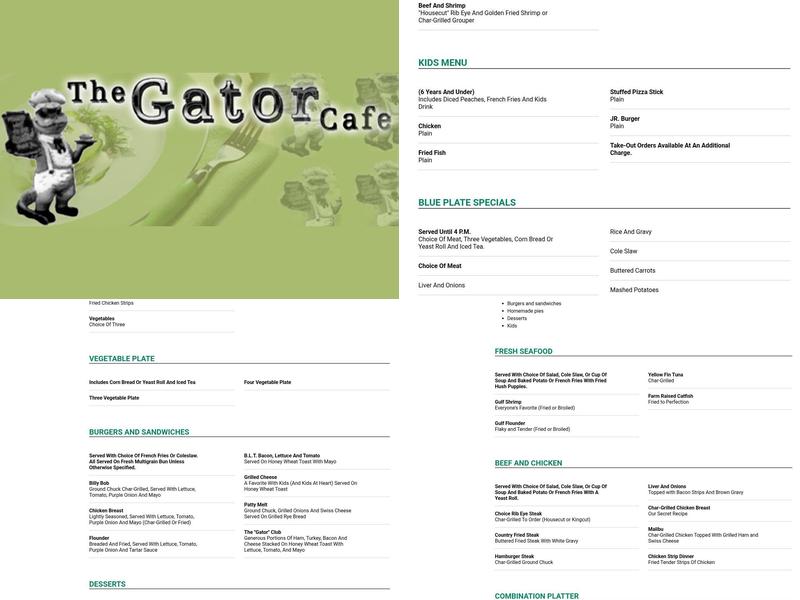 The Gator Cafe Menu