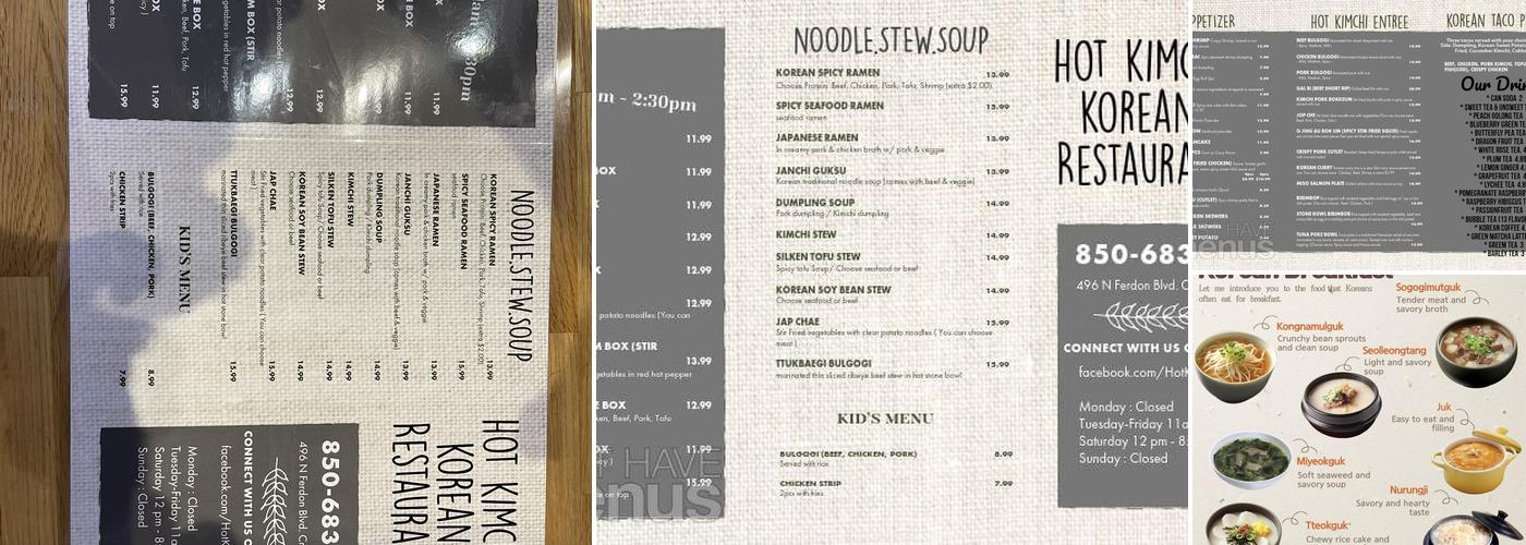 Hot Kim Chi Menu