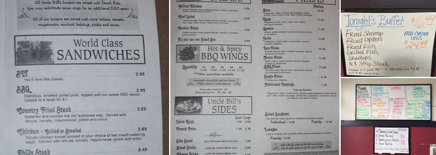 Uncle Bill's Family Restaurant Menu