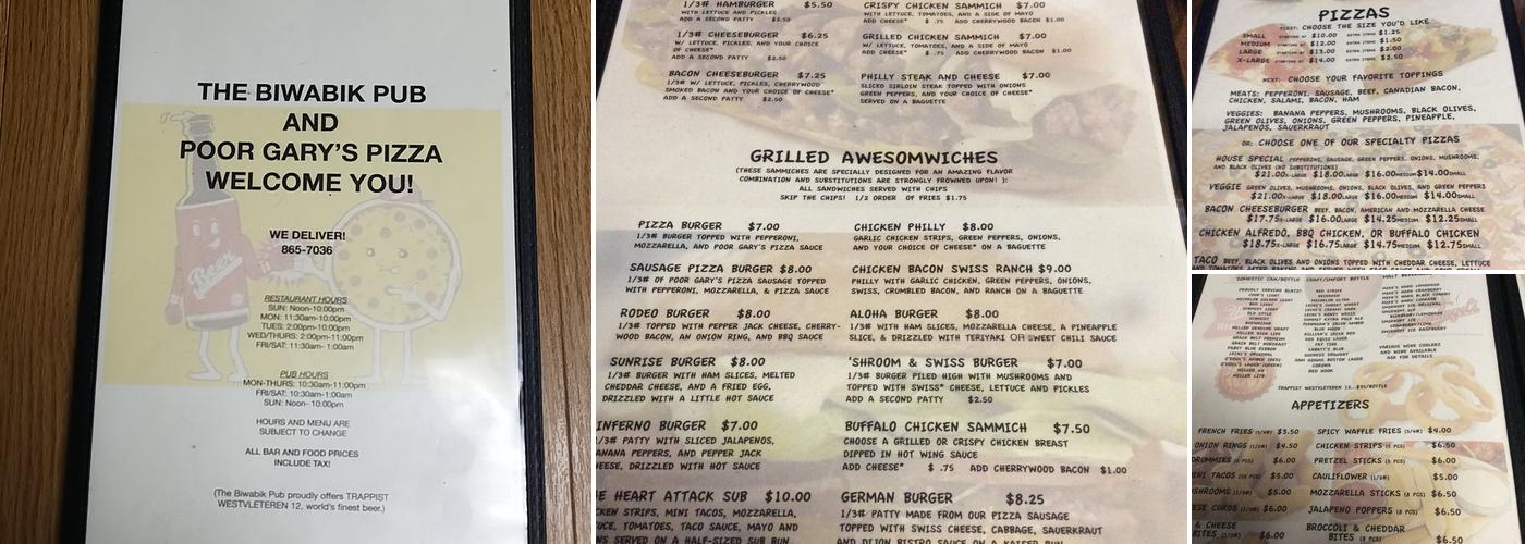 Poor Gary's Pizza & Subs Menu