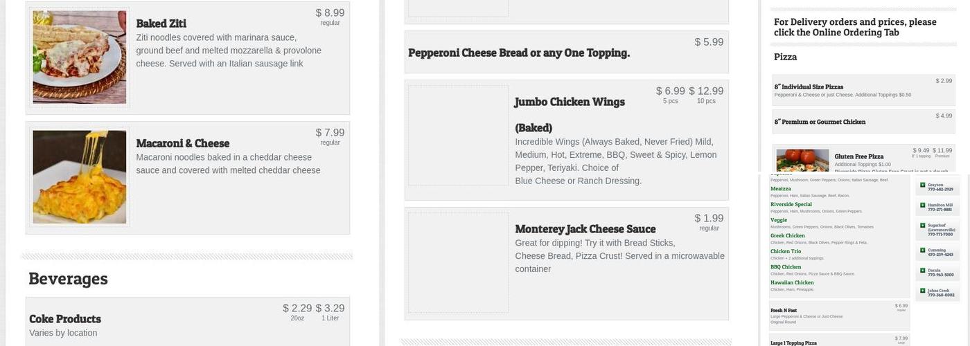 Riverside Pizza Menu