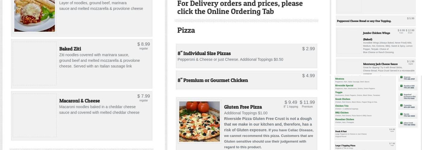Riverside Pizza Menu