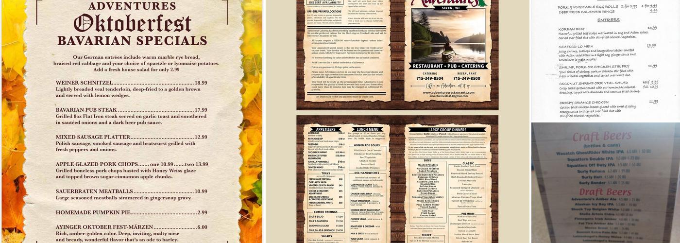 Adventures Restaurant & Pub Menu