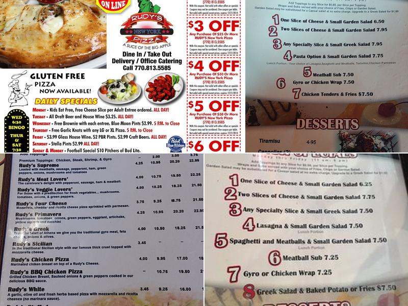 Rudy's New York Pizza Menu