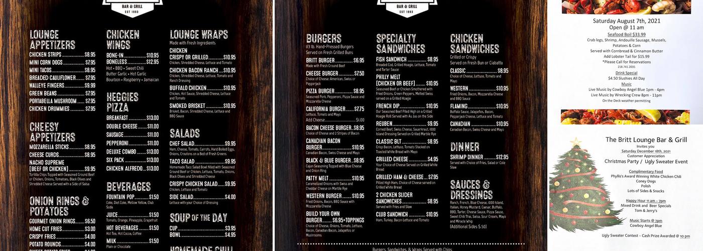 Britt Lounge & Cafe Menu