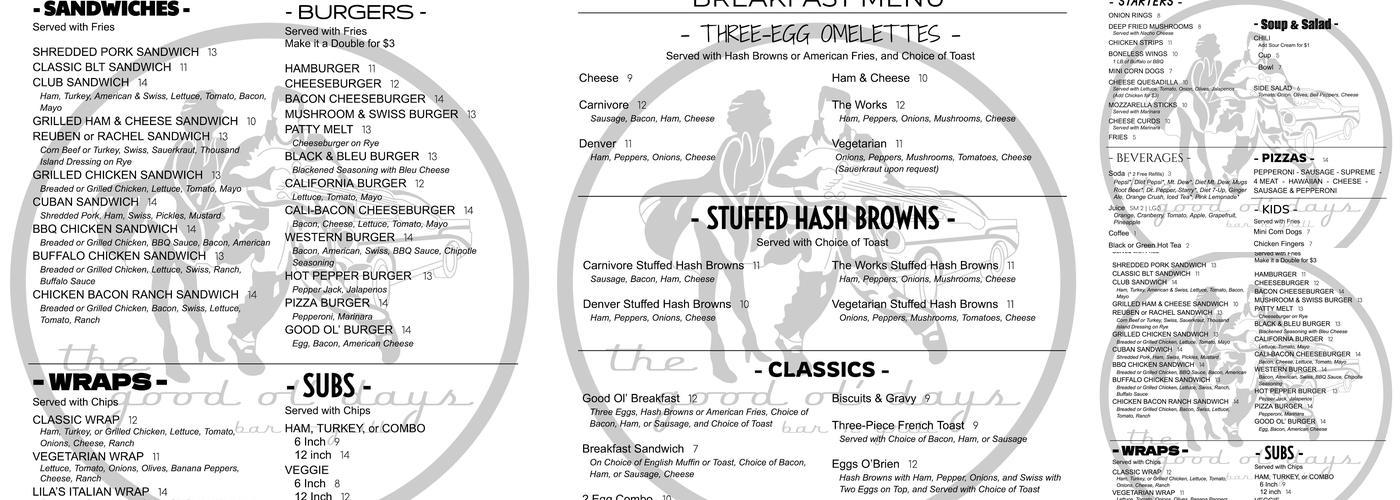 Good Ol' Days Bar & Grill Menu