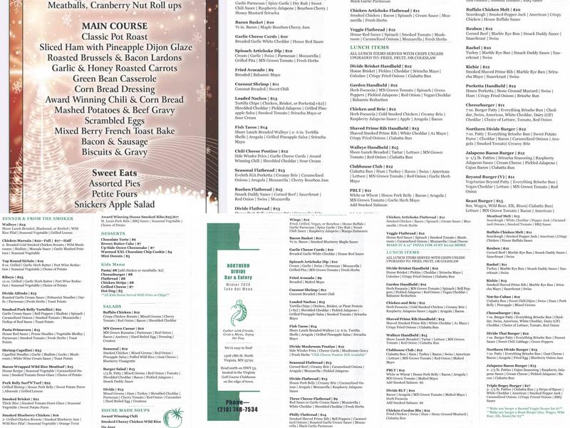 Northern Divide Bar & Eatery Menu
