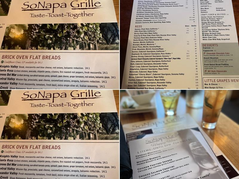 SoNapa Grille Menu