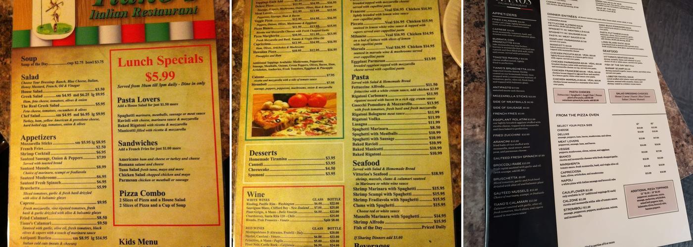 Tiano's Italian Restaurant Menu