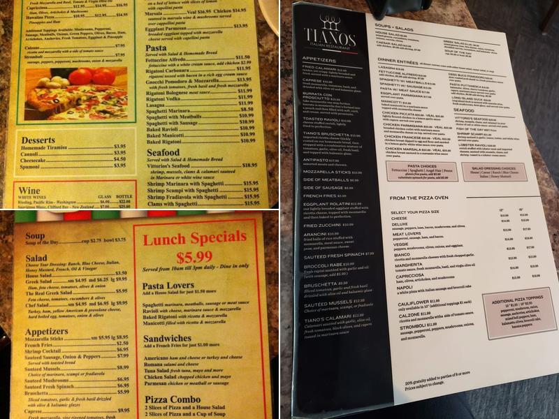 Tiano's Italian Restaurant Menu