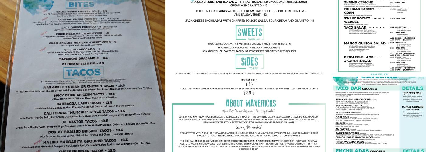 Mavericks Cantina Menu