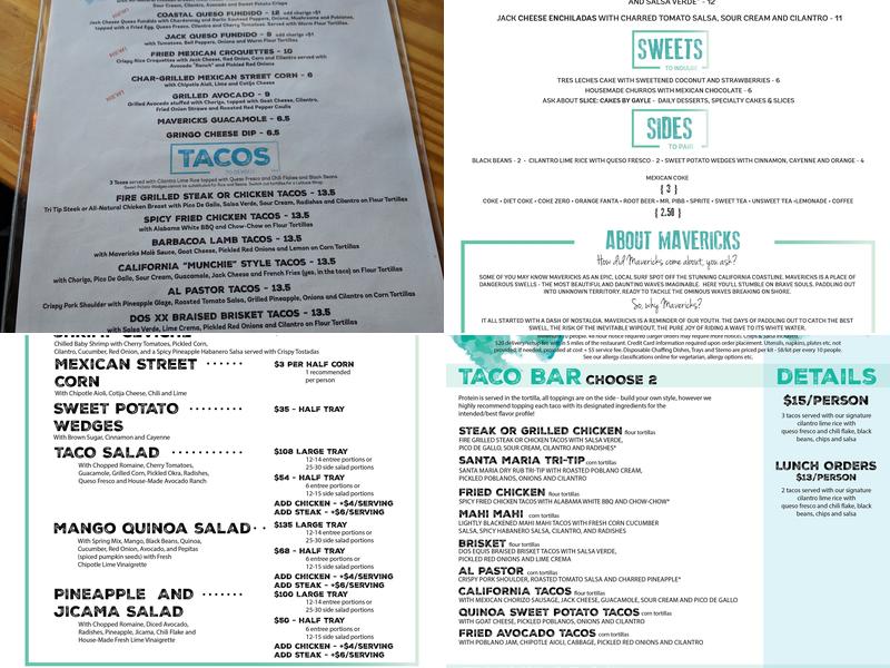 Mavericks Cantina Menu