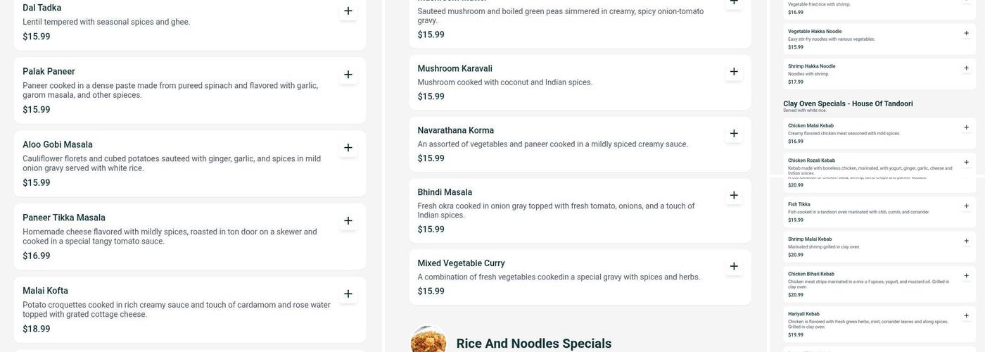 Chacko’s Udipi Indian Cuisine Menu