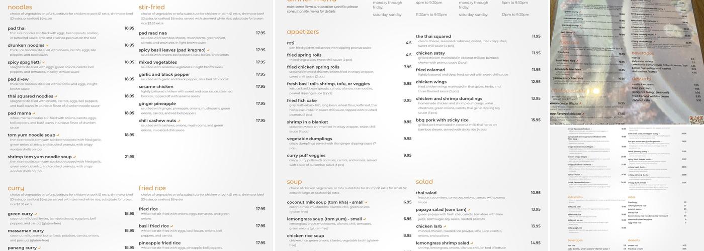 thai squared (johns creek) Menu