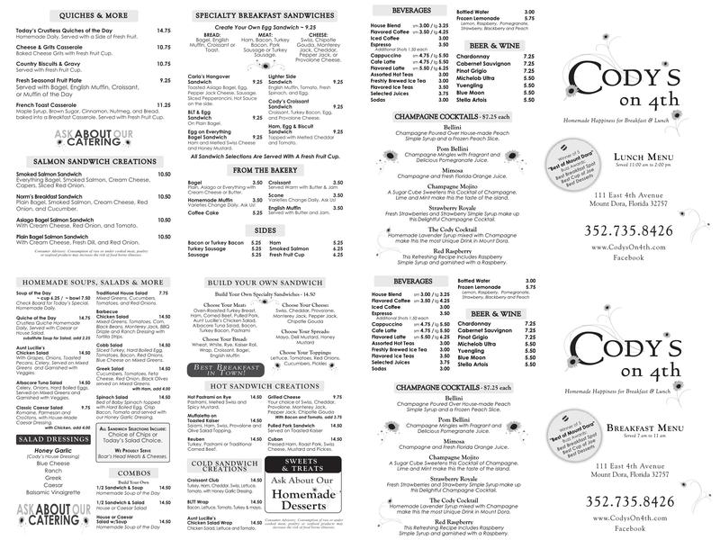 Cody's On 4th Menu