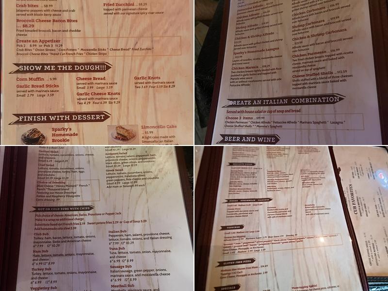 Sparky's Place Restaurant Menu