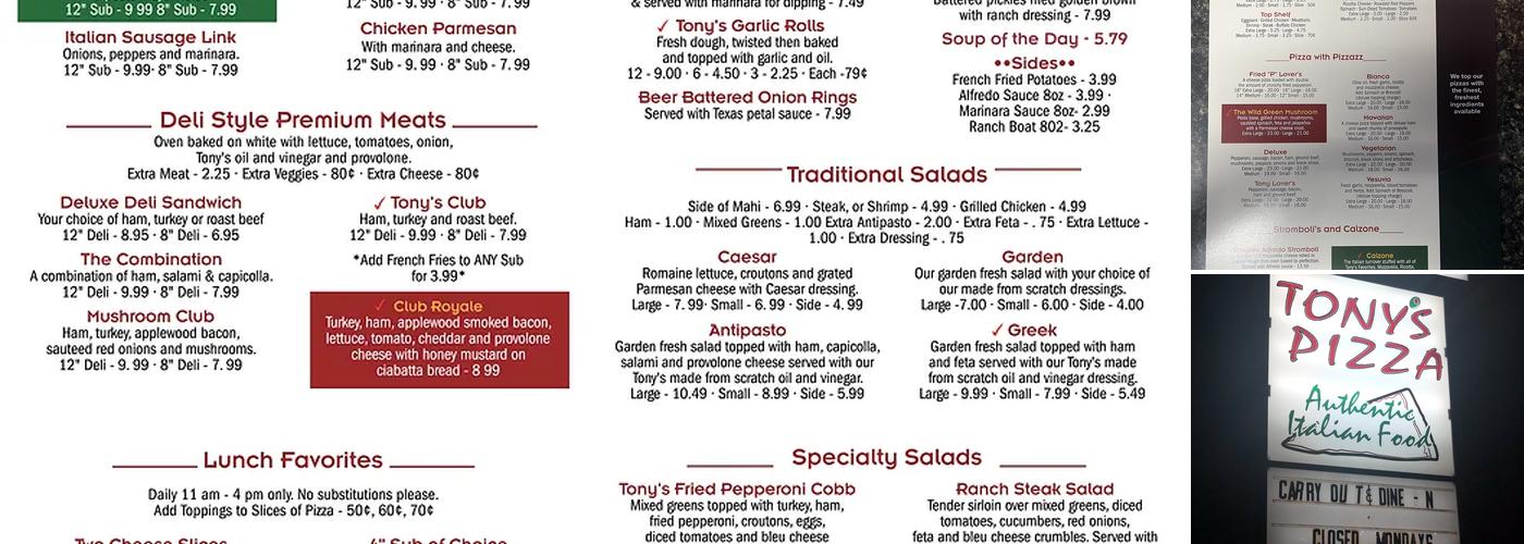 Tony's Pizza & Subs Menu
