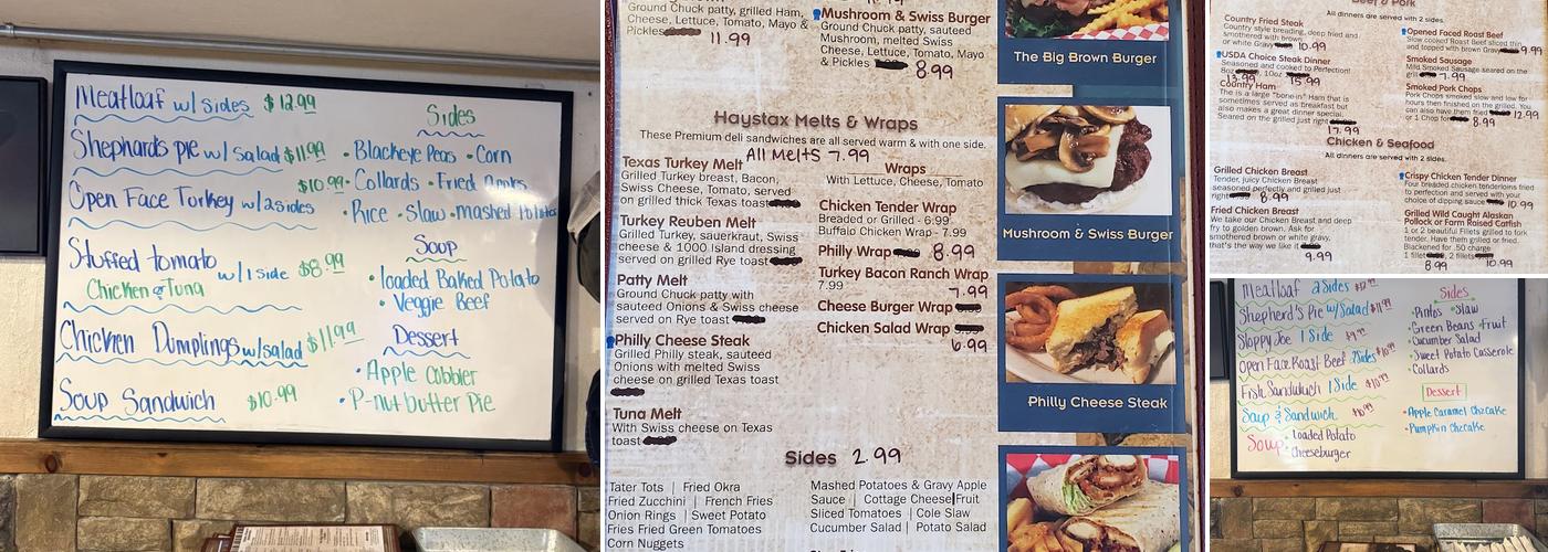 Greg's Haystax Menu