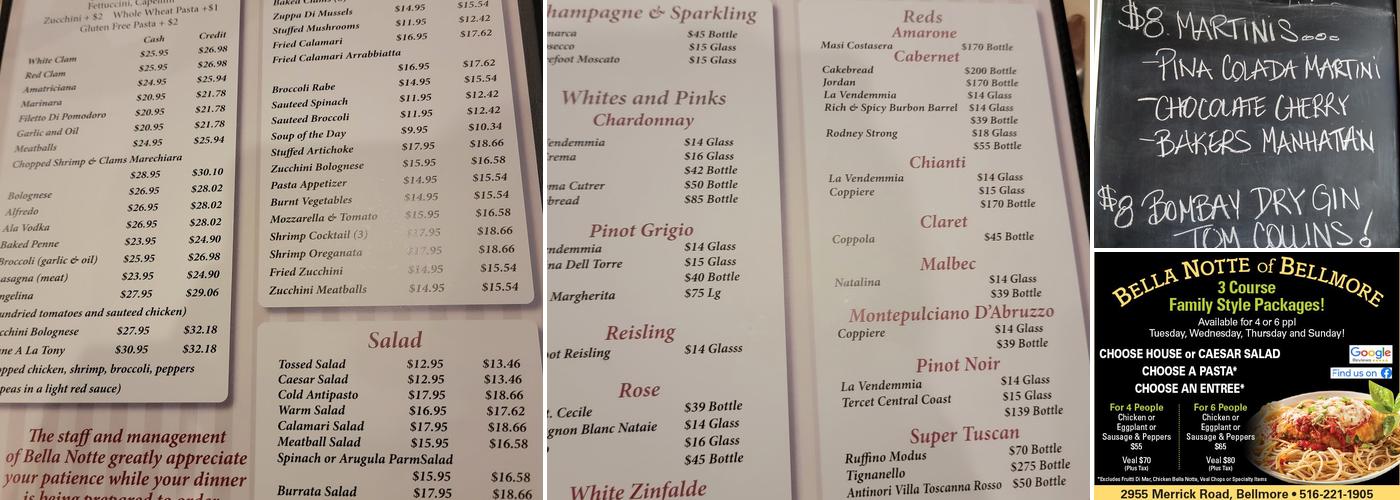 Bella Notte Menu