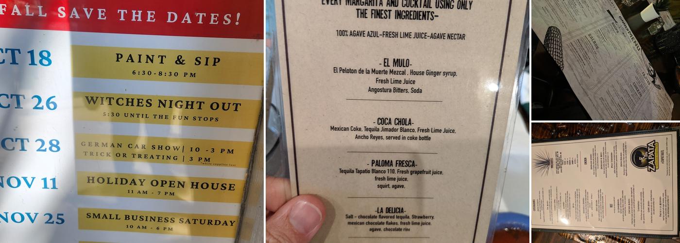 Zapata Tacos and Tequila Bar Menu