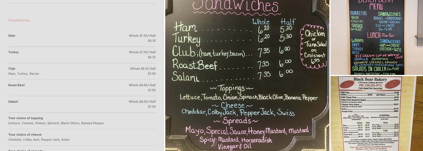 Black Bear Bakery Menu