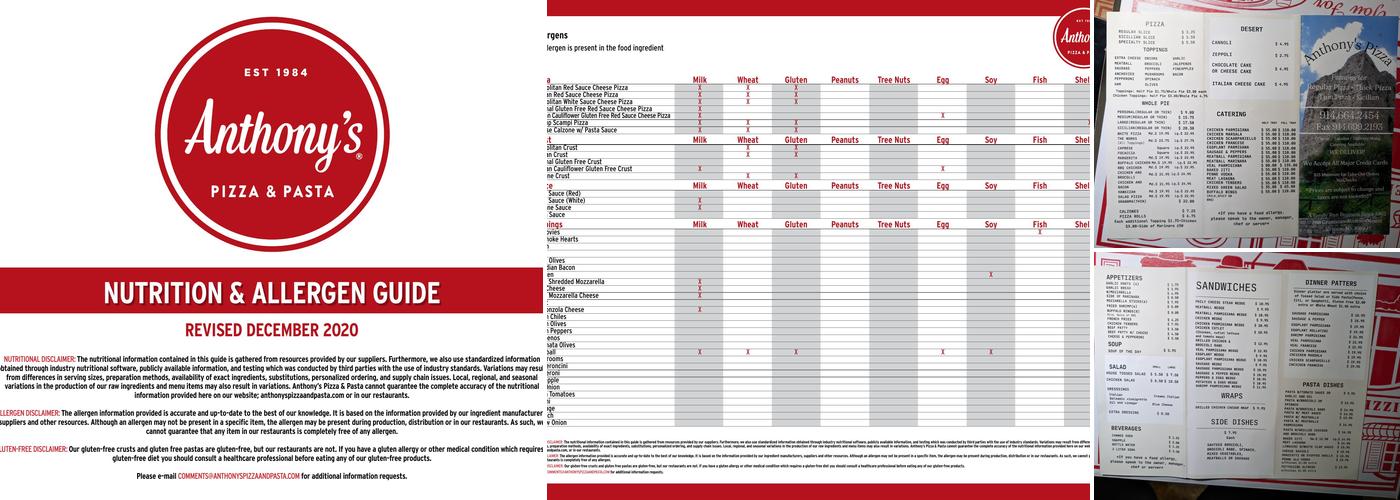 Anthony's Pizza Menu