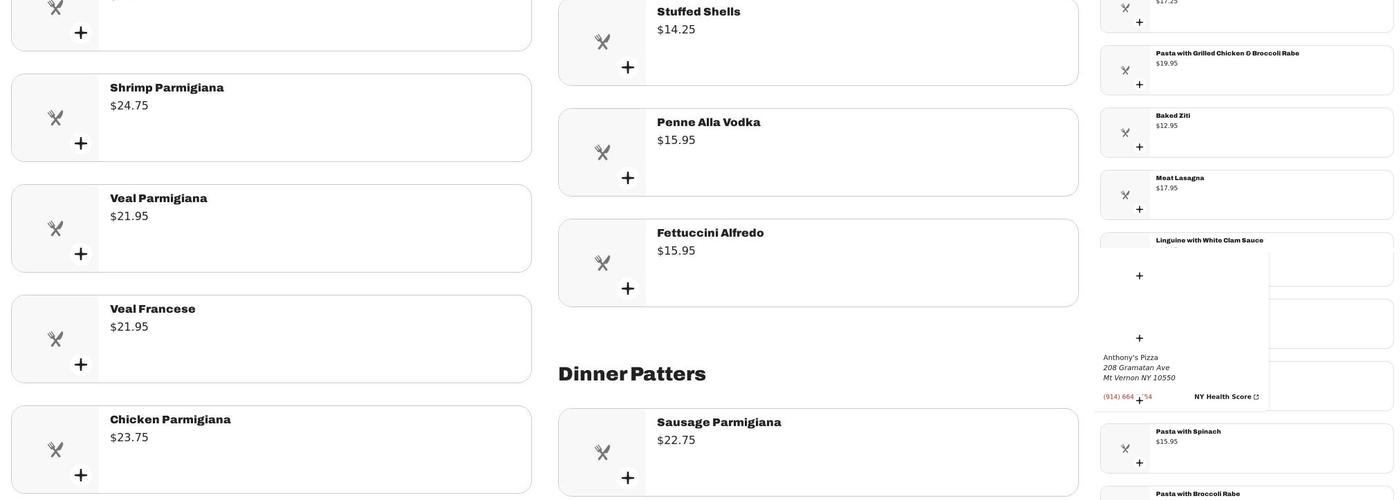 Anthony's Pizza Menu