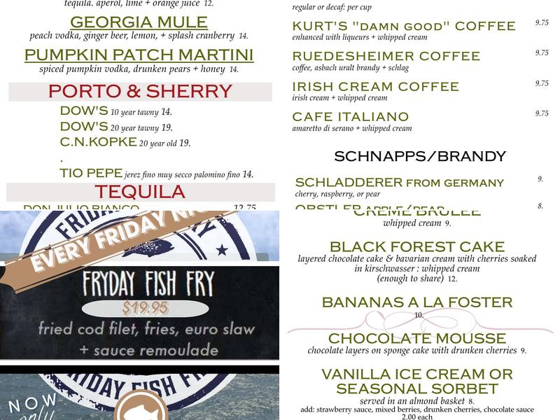 Kurt's Euro Bistro Menu