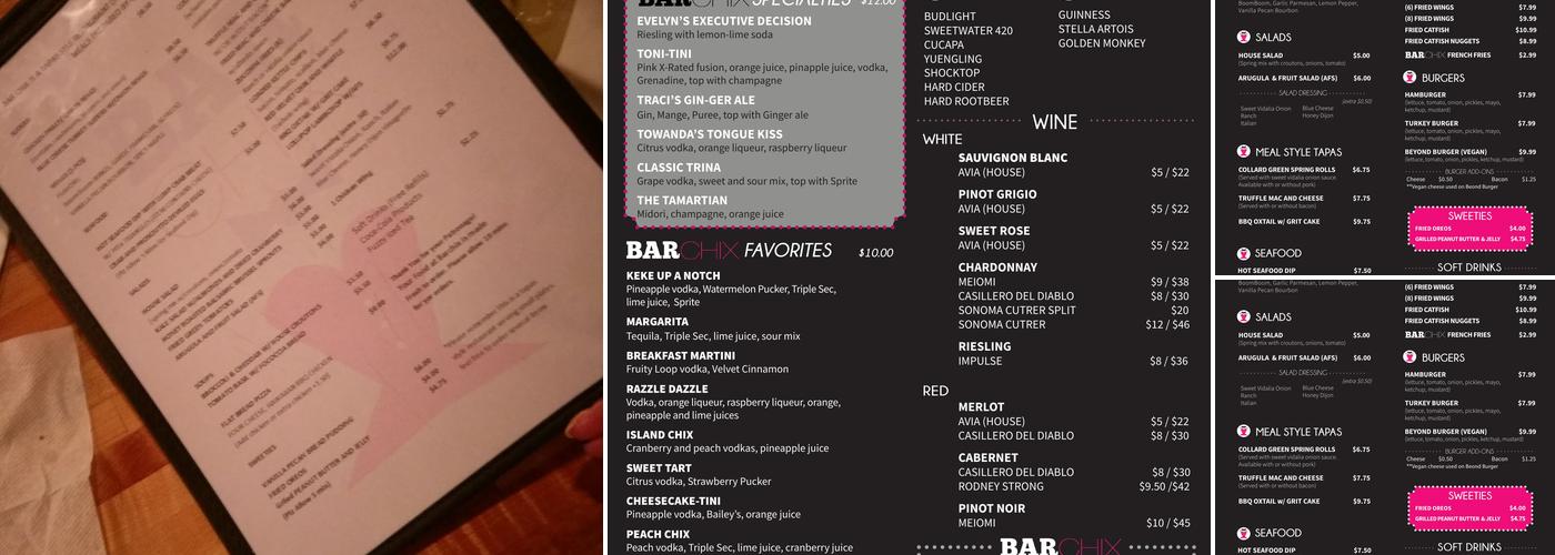 Bar Chix Menu