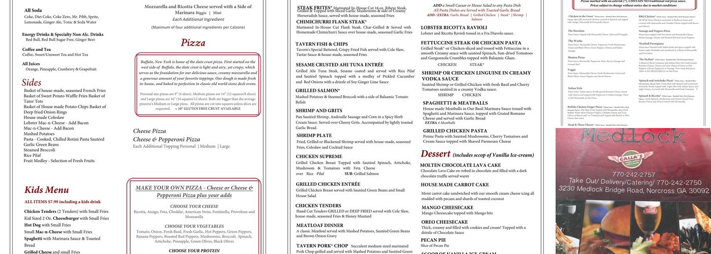 Tavern At Medlock Menu