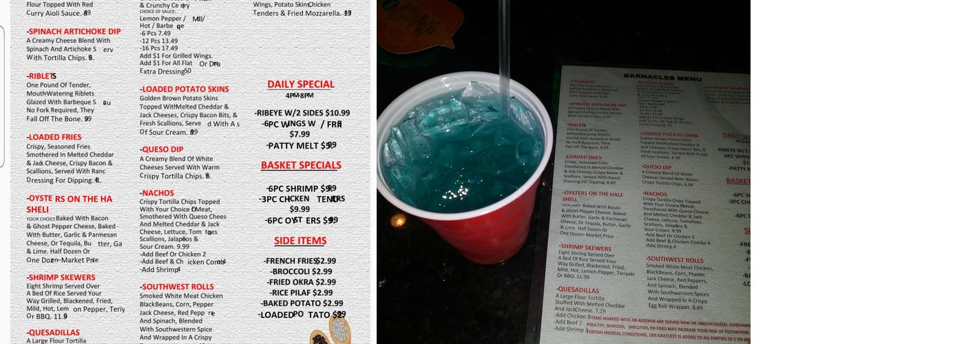 barnacles sports bar and grill Menu