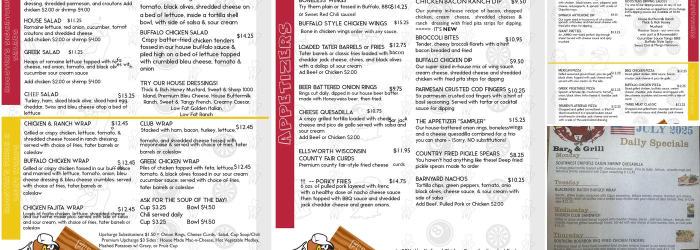 Rooster's Barn & Grill Menu