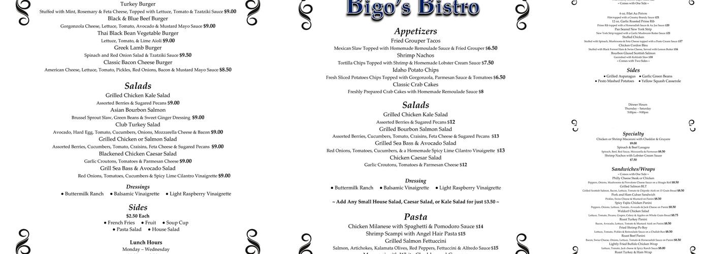 Bigo's Bistro Menu