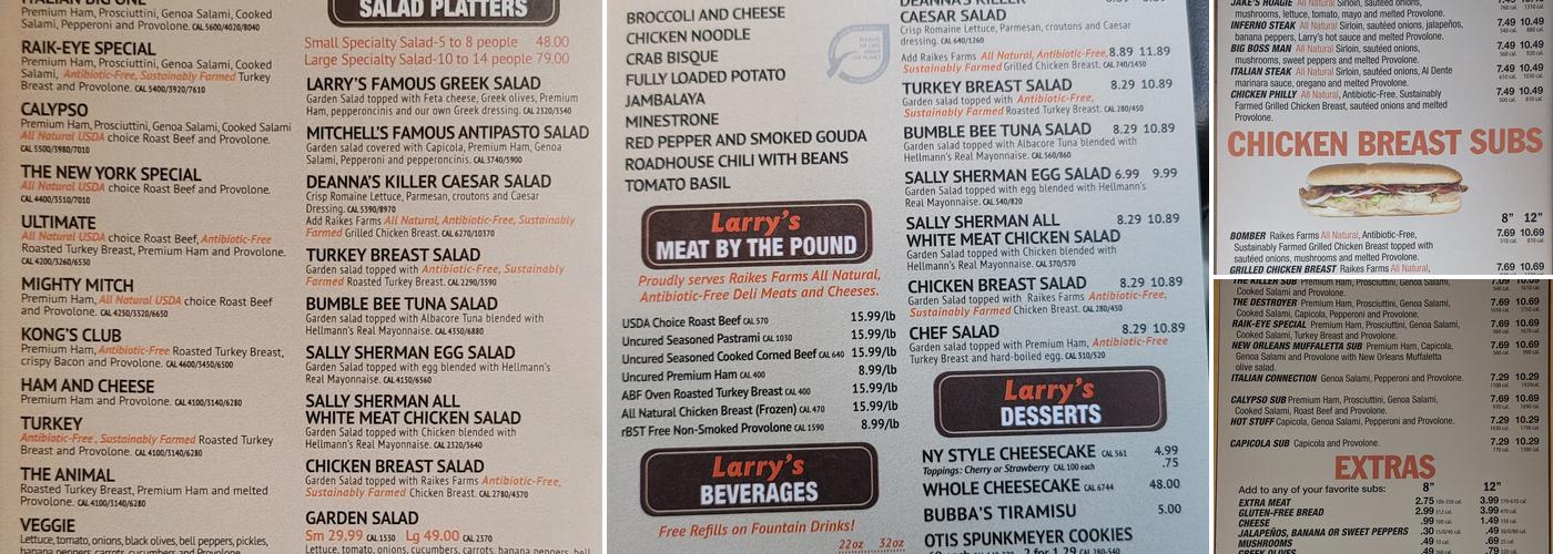 Larry's Giant Subs Menu