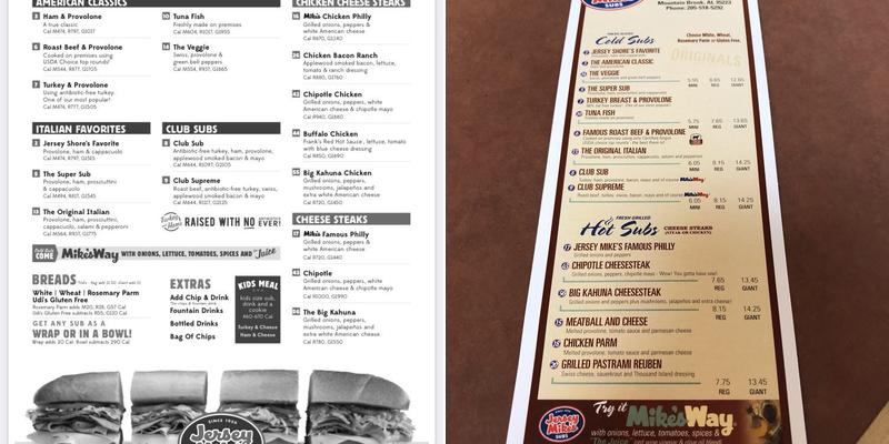 Jersey Mike's Subs Menu