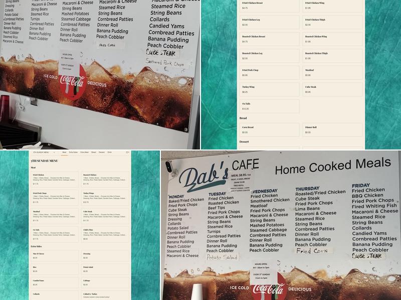 Dab's Cafe Menu