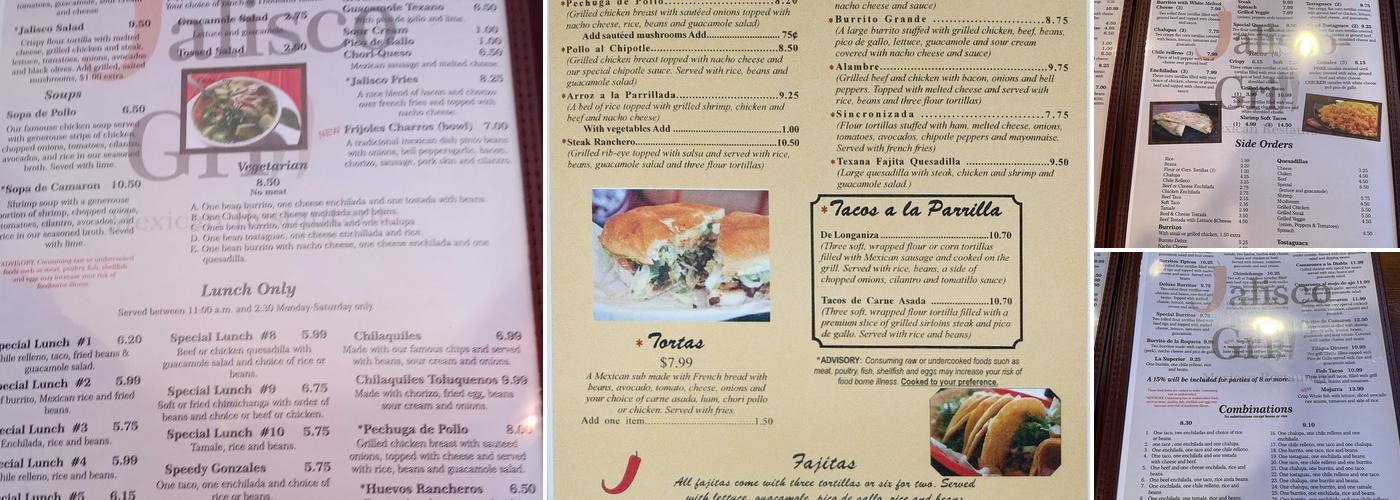 Jalisco Mexican Restaurant Menu