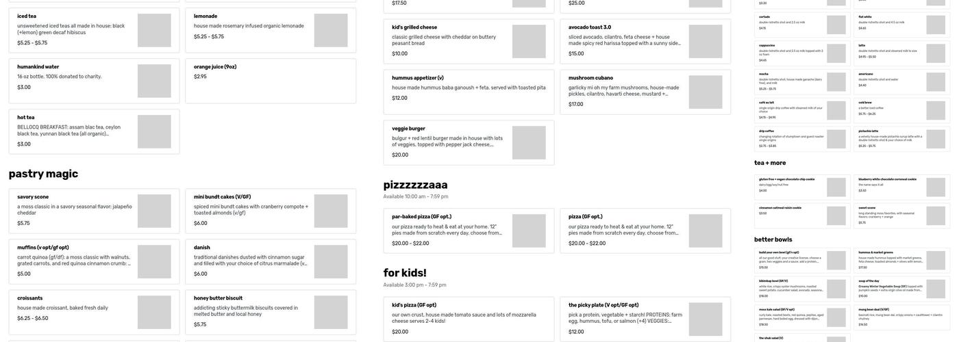 Moss Café Menu