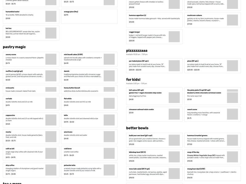 Moss Café Menu