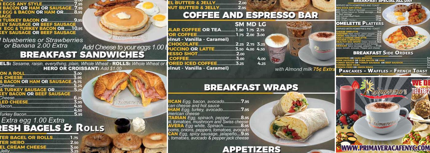 Primavera Cafe. Menu