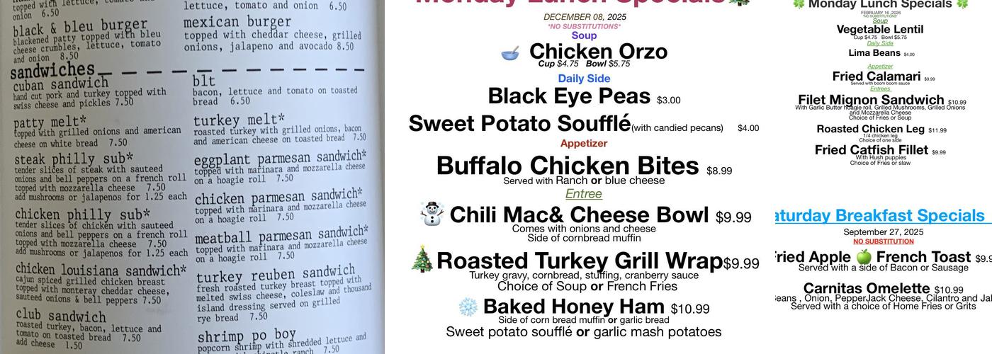 The Corner Cafe Menu