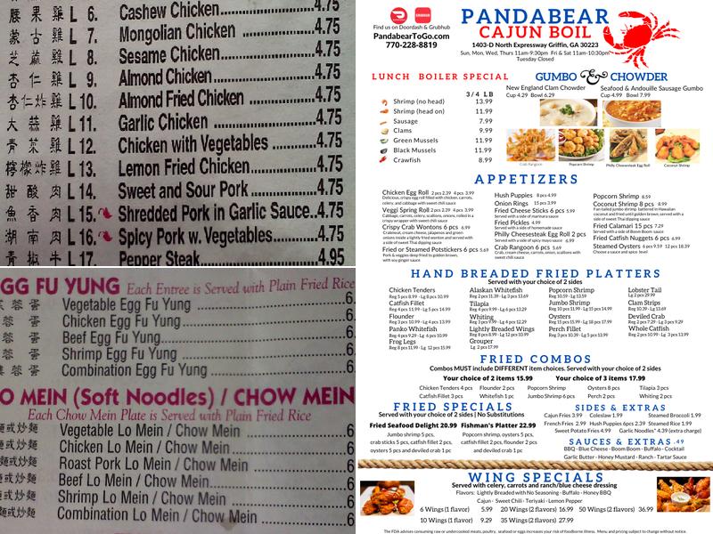Pandabear Buffet Menu