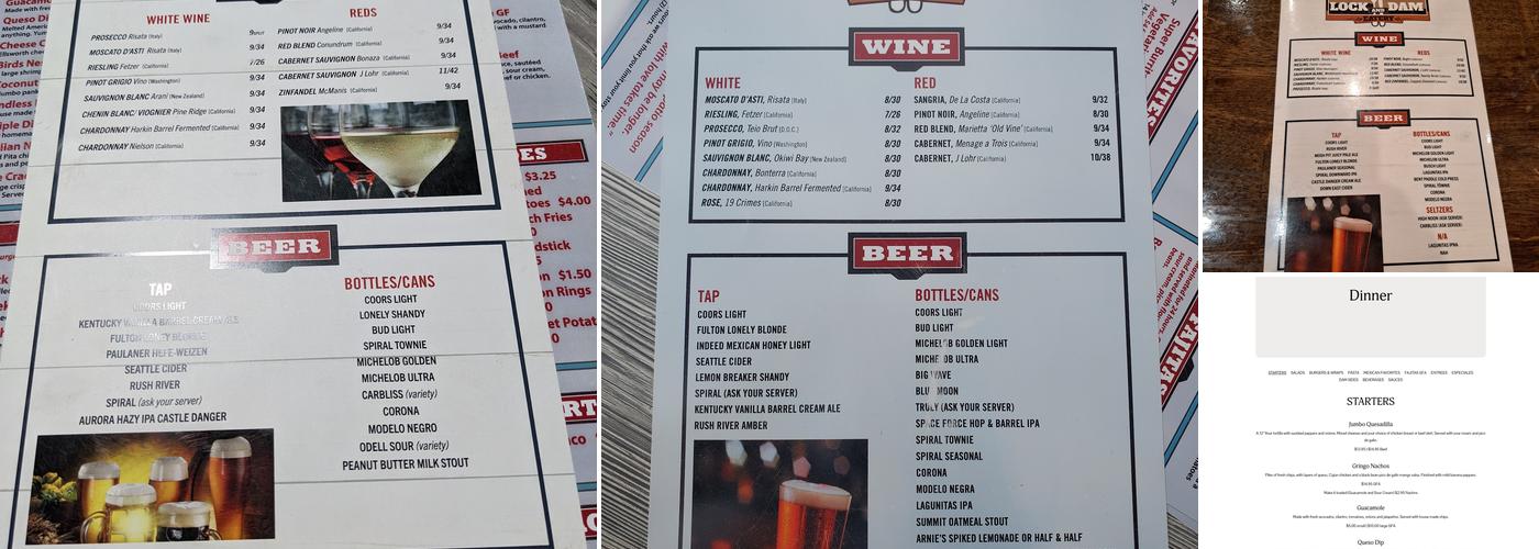 Lock & Dam Eatery Menu