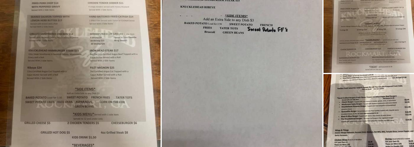 Knucklehead Cafe Menu