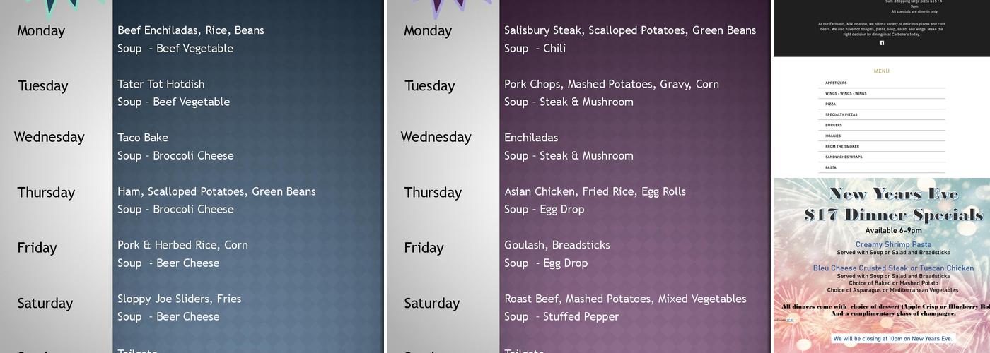 Carbones Faribault Menu